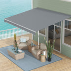 Markise, 3,95 x 2,45 m, Sonnenschutz, einfahrbar, mit Handkurbel, Metallrahmen, Polyester, Grau/Weiß