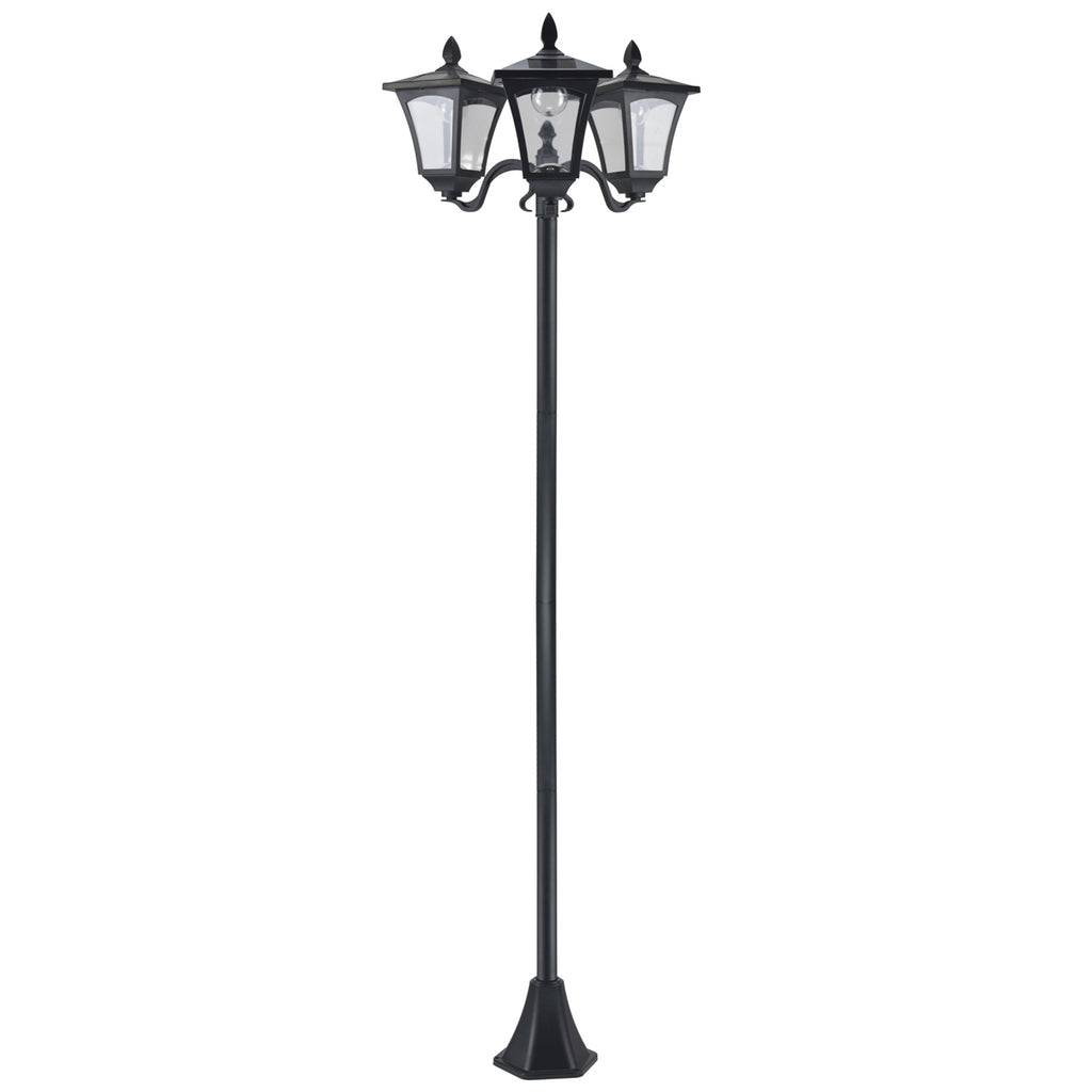  Solar Gartenlaterne mit 3 flammig Laterne Mast aus Edelstahl Solarlaterne mit LED 120 Lumen 51,5x47x182,5cm Wegeleuchte IP44 für Garten Balkon Schwarz