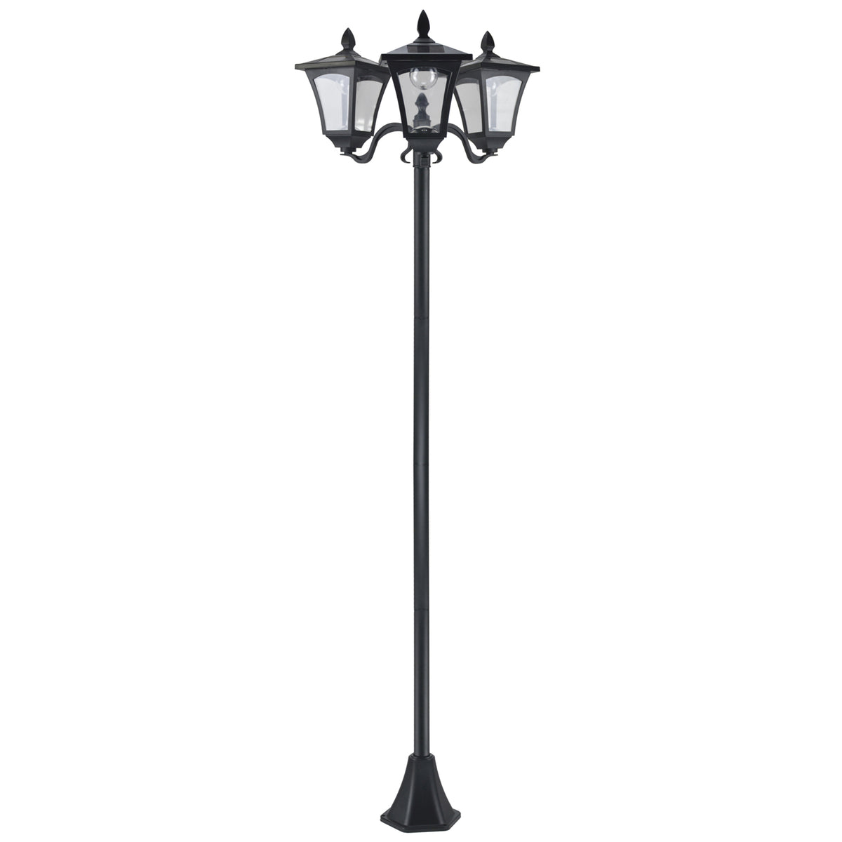  Solar Gartenlaterne mit 3 flammig Laterne Mast aus Edelstahl Solarlaterne mit LED 120 Lumen 51,5x47x182,5cm Wegeleuchte IP44 für Garten Balkon Schwarz