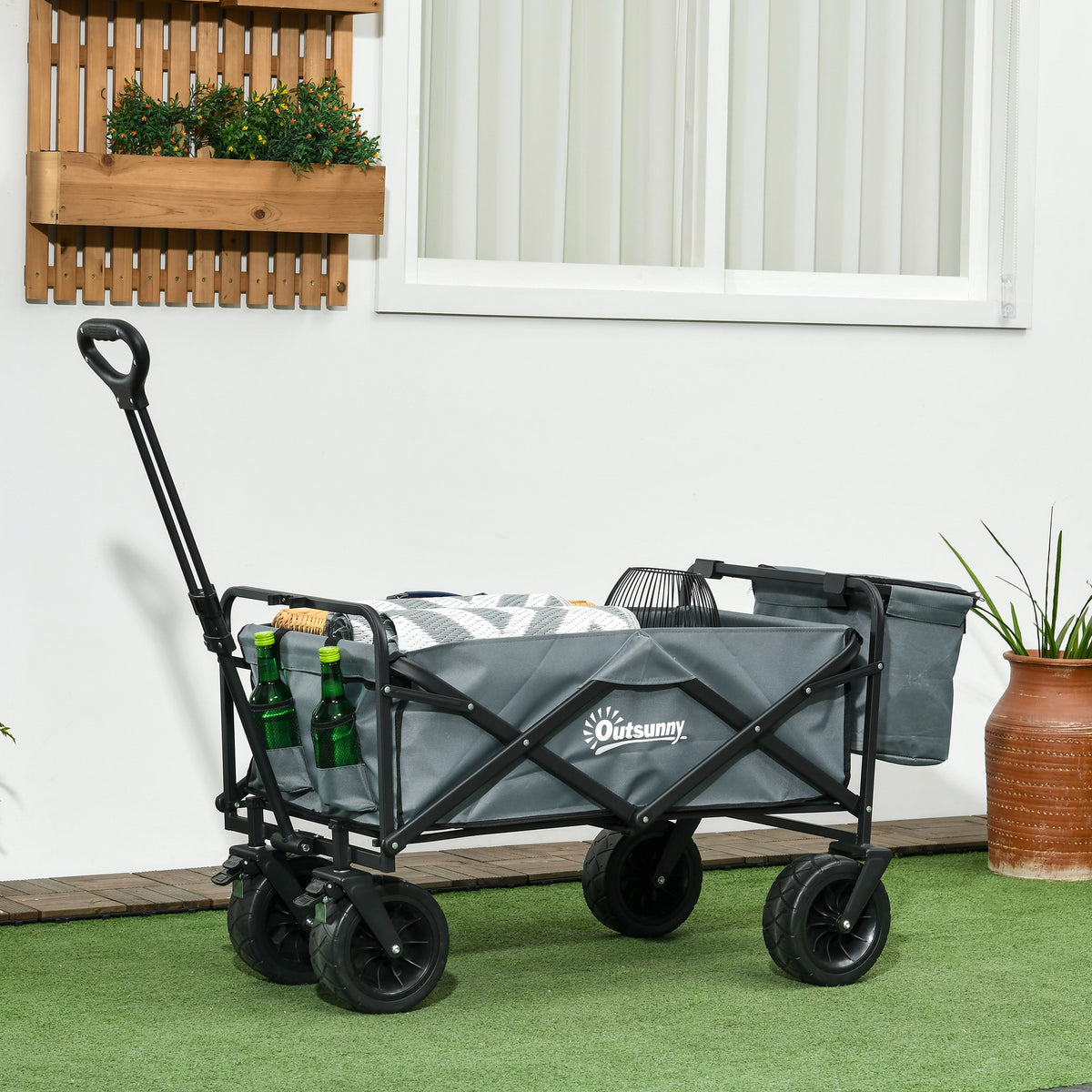 Bollerwagen mit K¨¹hltasche, klappbar, Stahlrahmen, bis 100 kg, 113x57x77-100 cm, Dunkelgrau