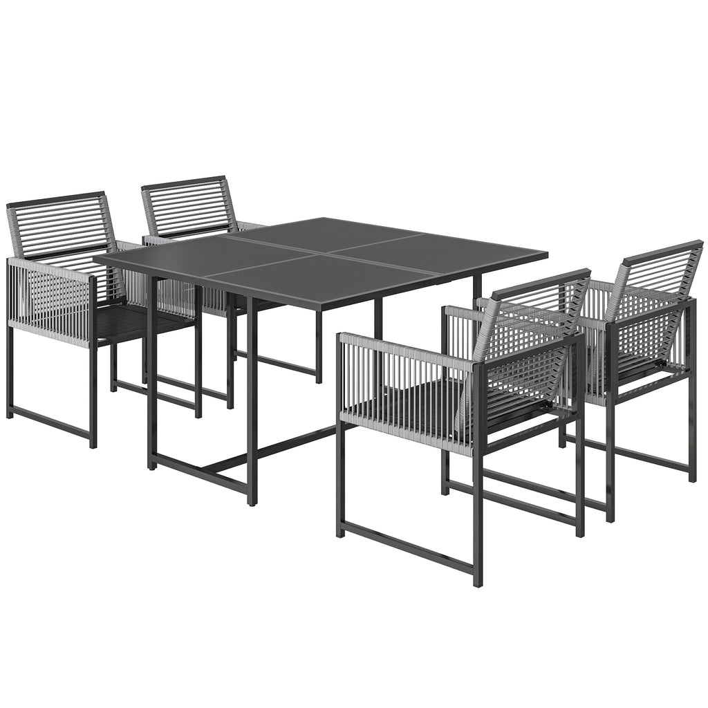 5 Pieces Garden Dining Set, Outdoor Patio Cube Set, 4 Seater Outdoor Table and Chairs with Foldable Backrest, Light Grey