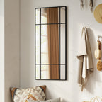 Decorative Grid Wall Mirror, with Back Hooks - Black