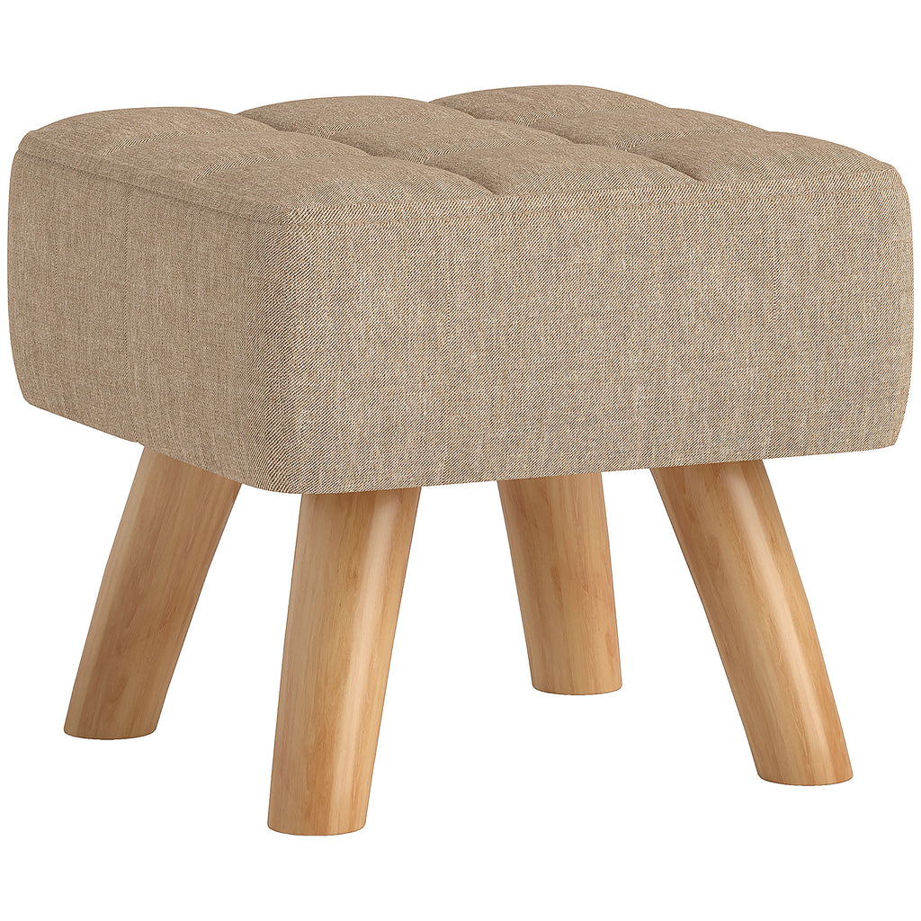 Fußhocker mit Polsterung, Leinenoptik, Holzbeine, bis 110 kg belastbar, Braun