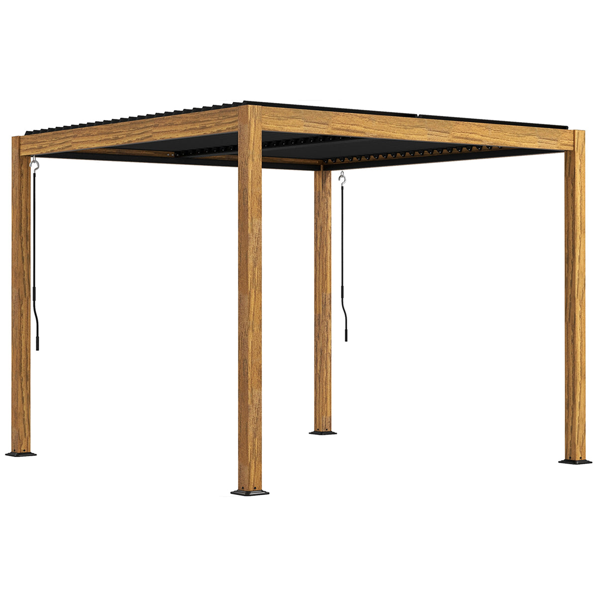 Pergola Gartenzelt, wetterbeständig, Handkurbel, Aluminium, 3x3m, Schwarz/Natur