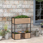 Planzkasten Blumentreppe Hochbeet, weterbest?ndig, 3 Pflanzk?sten, 83 cm x 39 cm x 100 cm, Natur + Schwarz