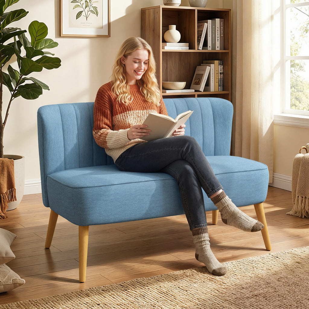 2-Sitzer Sofa, weiche Polsterung, pflegeleichter Bezug, bis 220 kg, 117 x 56,5 x 77 cm, Blau