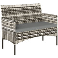 2-Sitzer Rattan Gartensofa PE-Rattan Outdoor-Terrassen-Sofa mit Polster, Anti-Rutsch-Matten, Stahlrahmen, Hellgrau