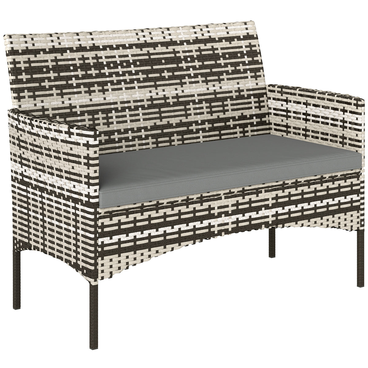 2-Sitzer Rattan Gartensofa PE-Rattan Outdoor-Terrassen-Sofa mit Polster, Anti-Rutsch-Matten, Stahlrahmen, Hellgrau