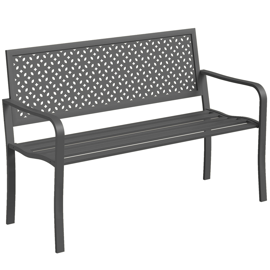 Gartenbank 2-Sitzer Metall wetterfest Outdoor Sitzbank mit rostbeständiger Rückenlehne, Geometrisch bis 240 kg