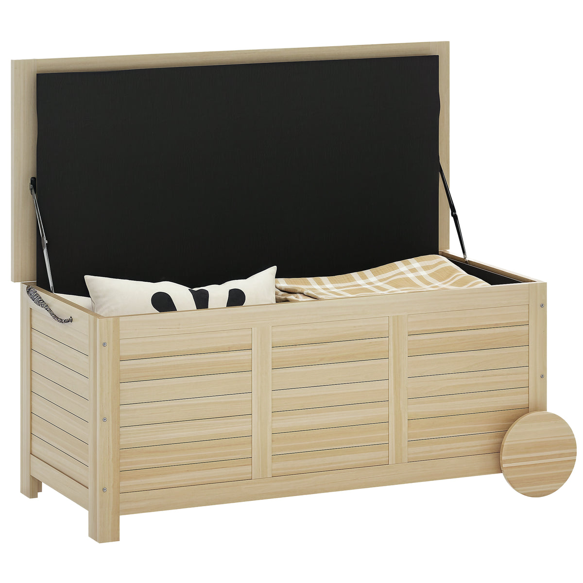 185 L Au?enlagerbox, Lagerkiste mit R?dern, wetterbest?ndig, Tannenholz, 110 x 50 x 50 cm, Hellbraun
