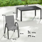 Gartenmöbel Set Sitzgruppe 7-teilig Tisch mit 6 Atmungsaktiven Stapelstühlen Lamelldesign Hellgrau