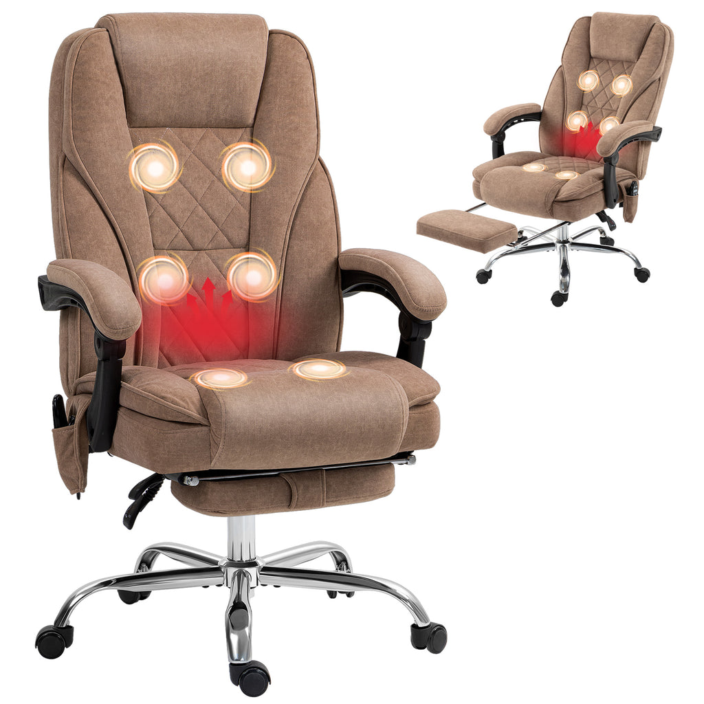 Ergonomischer Bürostuhl mit Massagefunktion, Fußstütze, drehbar, rollbar, Braun