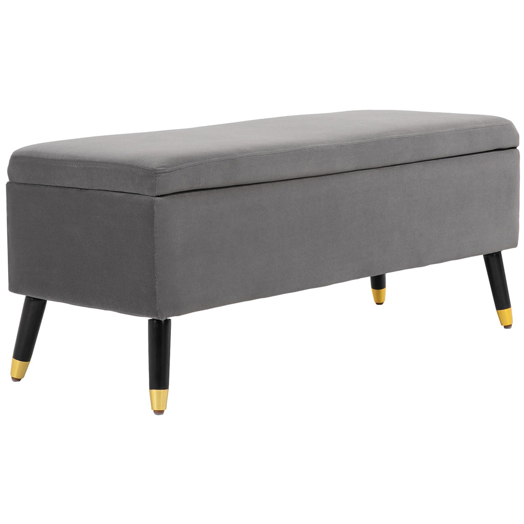 Sitzbank, Polsterbank mit Stauraum, Truhenbank, Metall, Schaumstoff, Kautschukholz, Kohlegrau, 110 x 43 x 45 cm