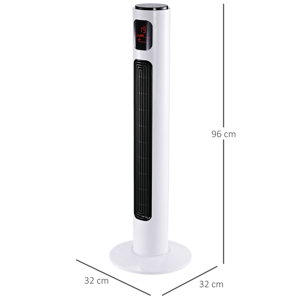 Turmventilator mit Fernbedienung 70° oszillierender 96 cm Standventilator Säulenventilator 45 W mit 3 Modi 3 Geschwindigkeiten Timer Weiß