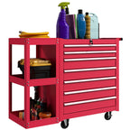 Werkstattwagen Werkzeugwagen mit 7 Schubladen abnehmbar Seitenregal 4 Rollen mit Feststellbremse, 96x33,5x75cm, Rot