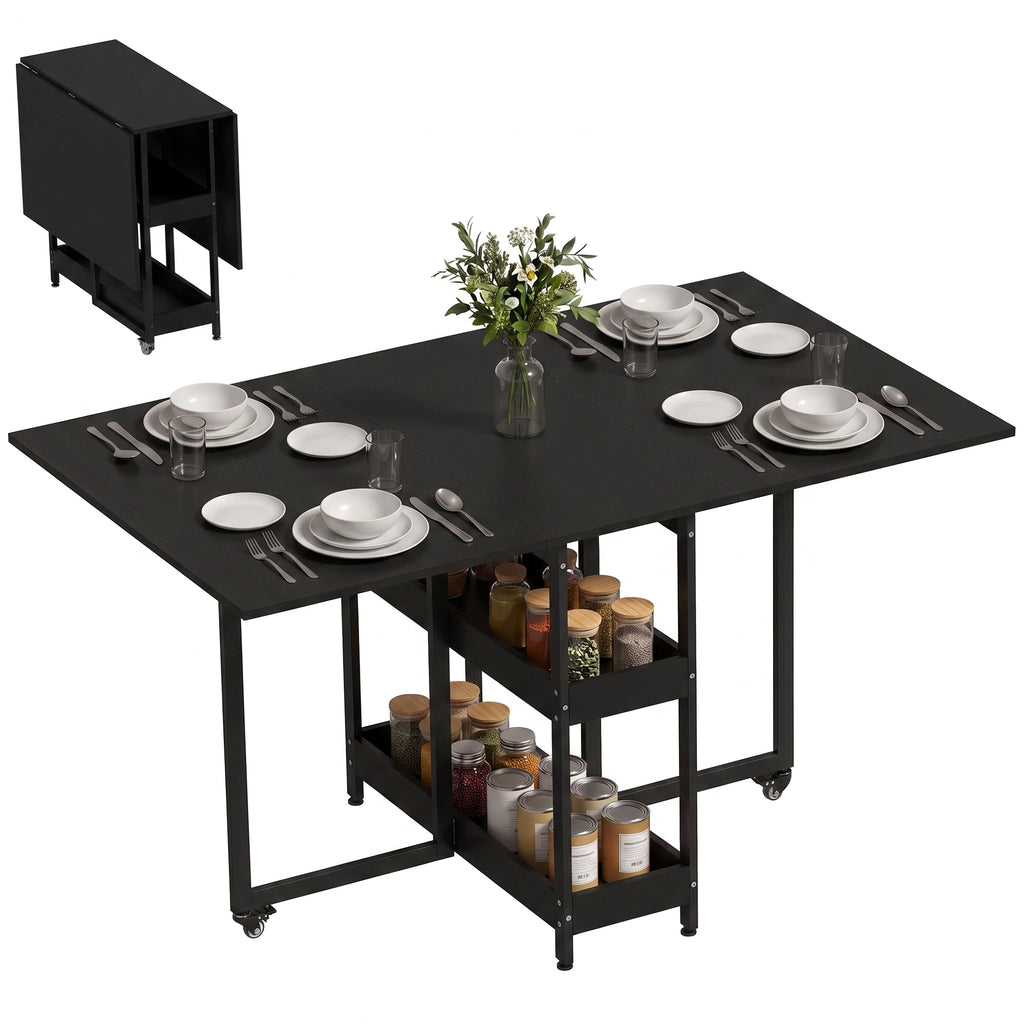 Four-Person Drop Leaf Table - Black Wood-Effect