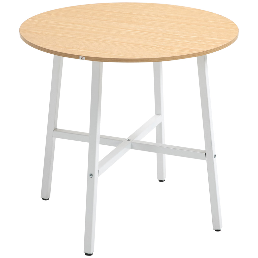 Esstisch, industrieller Stil, abgerundetes Design, stabil bis 60 kg, Ø80 x 76H cm, Naturholz/Weiß
