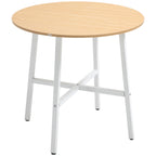 Esstisch, industrieller Stil, abgerundetes Design, stabil bis 60 kg, Ø80 x 76H cm, Naturholz/Weiß