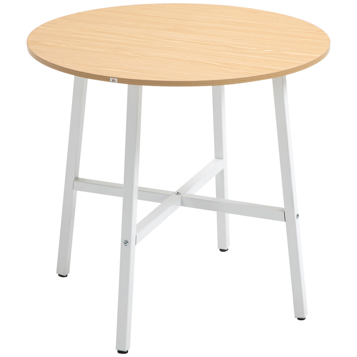 Esstisch, industrieller Stil, abgerundetes Design, stabil bis 60 kg, Ø80 x 76H cm, Naturholz/Weiß