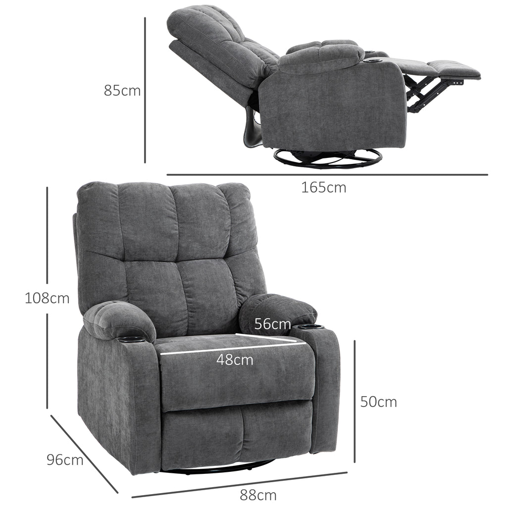 Relaxsessel mit Fu?st¨¹tze, Liegesessel, drehbar, bis 150 kg, Stahlrahmen, 88x96x108cm, Dunkelgrau