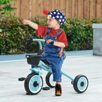 Kids Trike, Tricycle, with Adjustable Seat, Basket, Bell, for Ages 2-5 Years - Blue