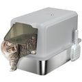 Stainless Steel Cat Litter Box with Removable Lid, Scoop, Filter Bags, for Larger Cats, Grey