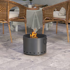  Smokeless Fire Pit, 38cm Portable Wood Burning Firepit with Spark Screen and Poker, Low Smoke Camping Bonfire Stove for Garden Patio Picnic, Dark Grey