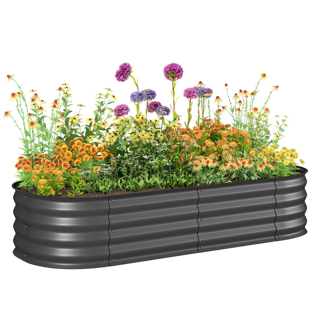Galvanised Raised Garden Bed, Metal Planter Box with Safety Edging, for Flowers, Herbs, Succulents, Dark Grey