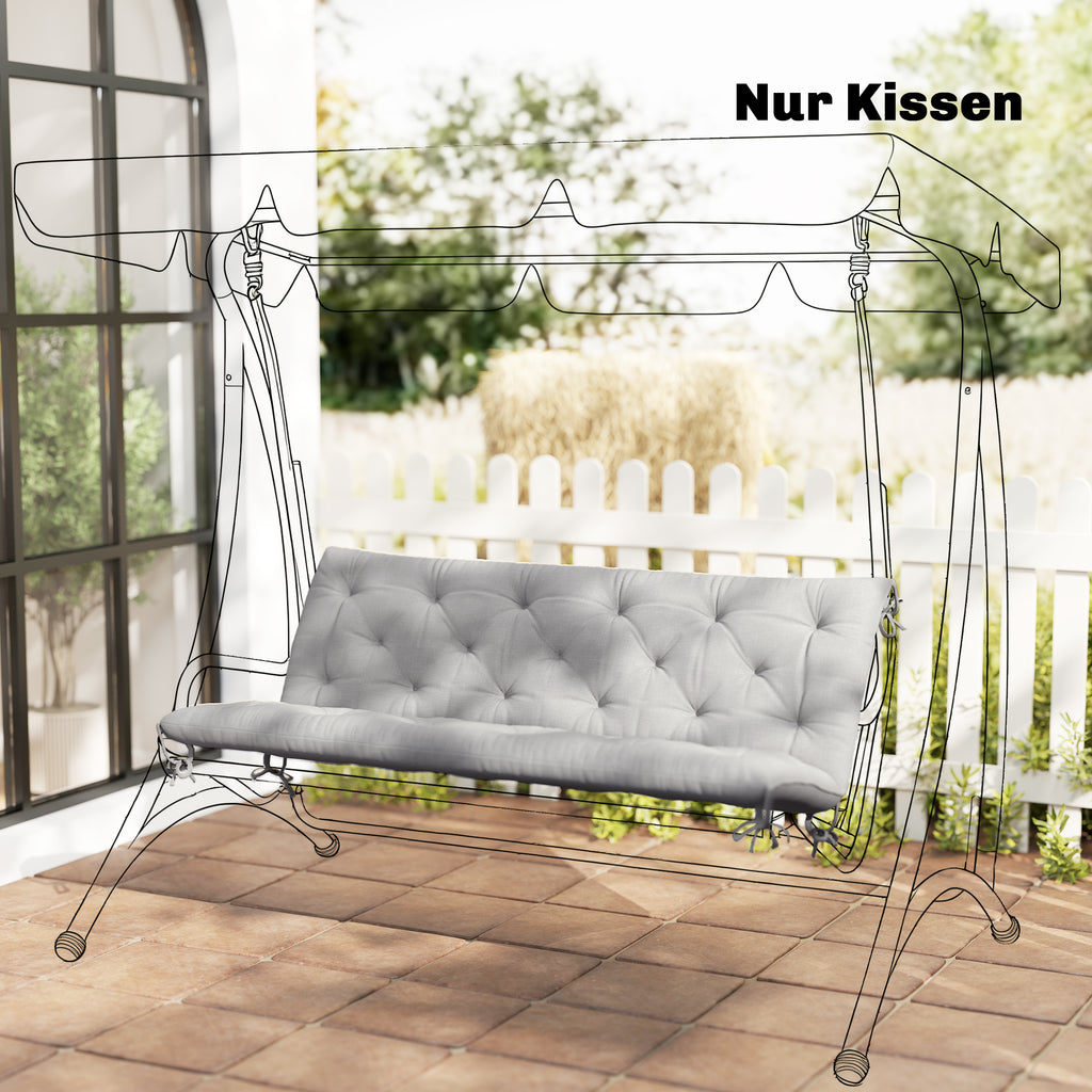 3 Sitzer Bankauflage 150x98x8 cm Bankkissen mit B?ndern, Bankpolster f¨¹r Gartenm?bel Hollywoodschaukel, Hellgrau