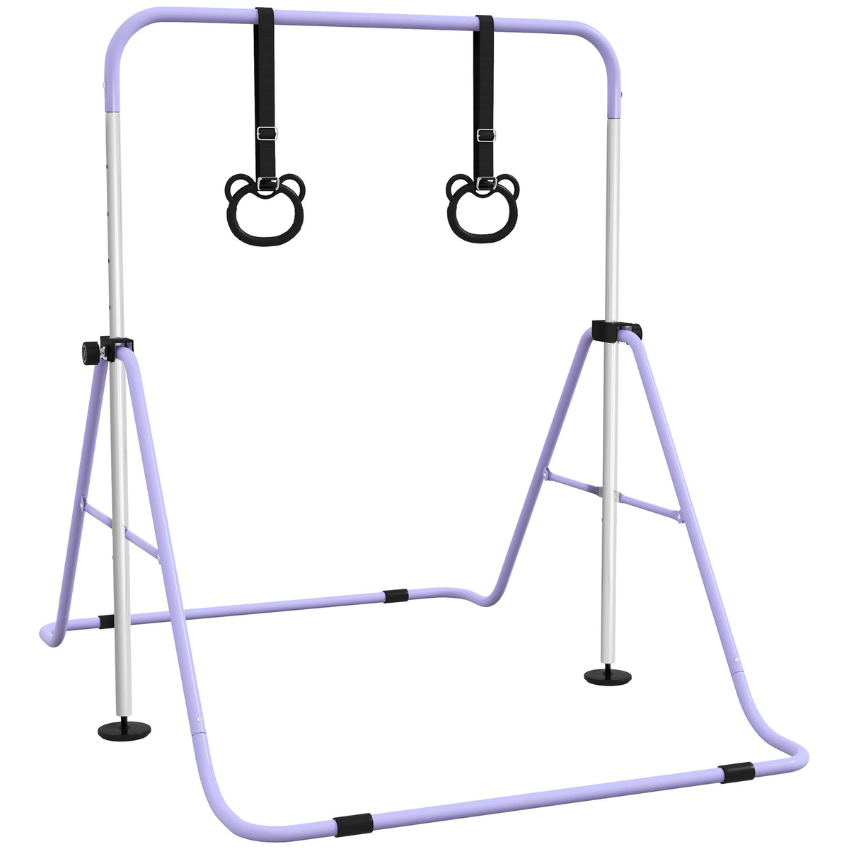 Adjustable Height, Foldable Kids Gymnastics Bar w/ Non-slip Rubber Floor Rings, for 3+ Years, Purple