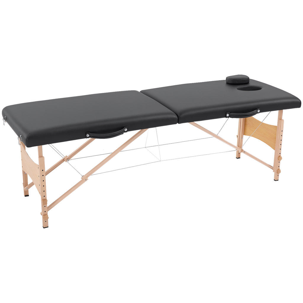 Massageliege 3 Zonen Klappbar Massagetisch mit Kopfstütze Armlehne Tragetasche Holzfüßen höhenverstellbare Massagebett tragbar Kosmetikliege für Tattoo Spa Salon Schwarz
