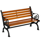 Sitzbank für 2 Personen, dekorative Armlehnen, für Garten & Terrasse, Gussaluminium+Naturholz, 120 x 64 x 79 cm, Teak