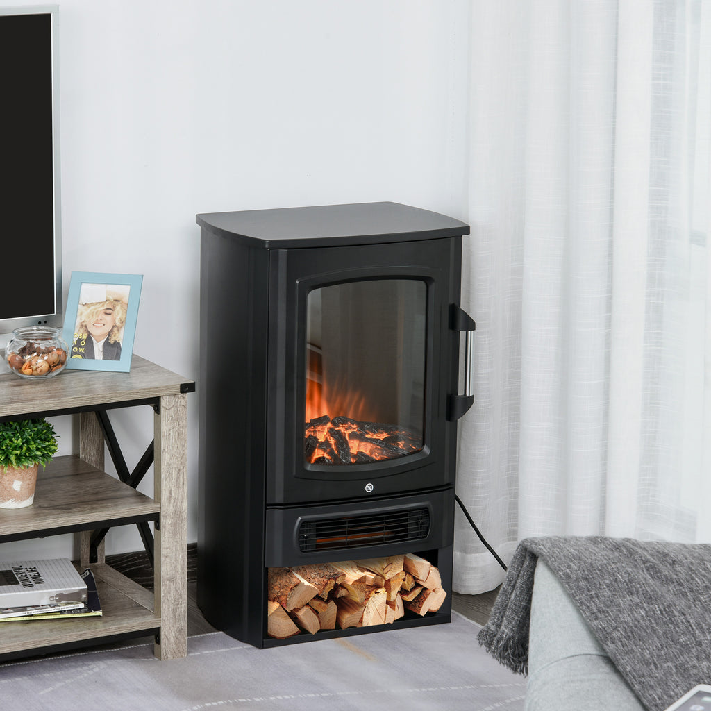 Elektrokamin mit Heizung, elektrischer Kamin mit LED Flammeneffekt, 1000 W/2000 W Dekokamin mit Thermostat, elektrisch Kaminfeuer Kaminofen, Schwarz