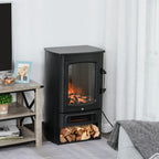 Elektrokamin mit Heizung, elektrischer Kamin mit LED Flammeneffekt, 1000 W/2000 W Dekokamin mit Thermostat, elektrisch Kaminfeuer Kaminofen, Schwarz