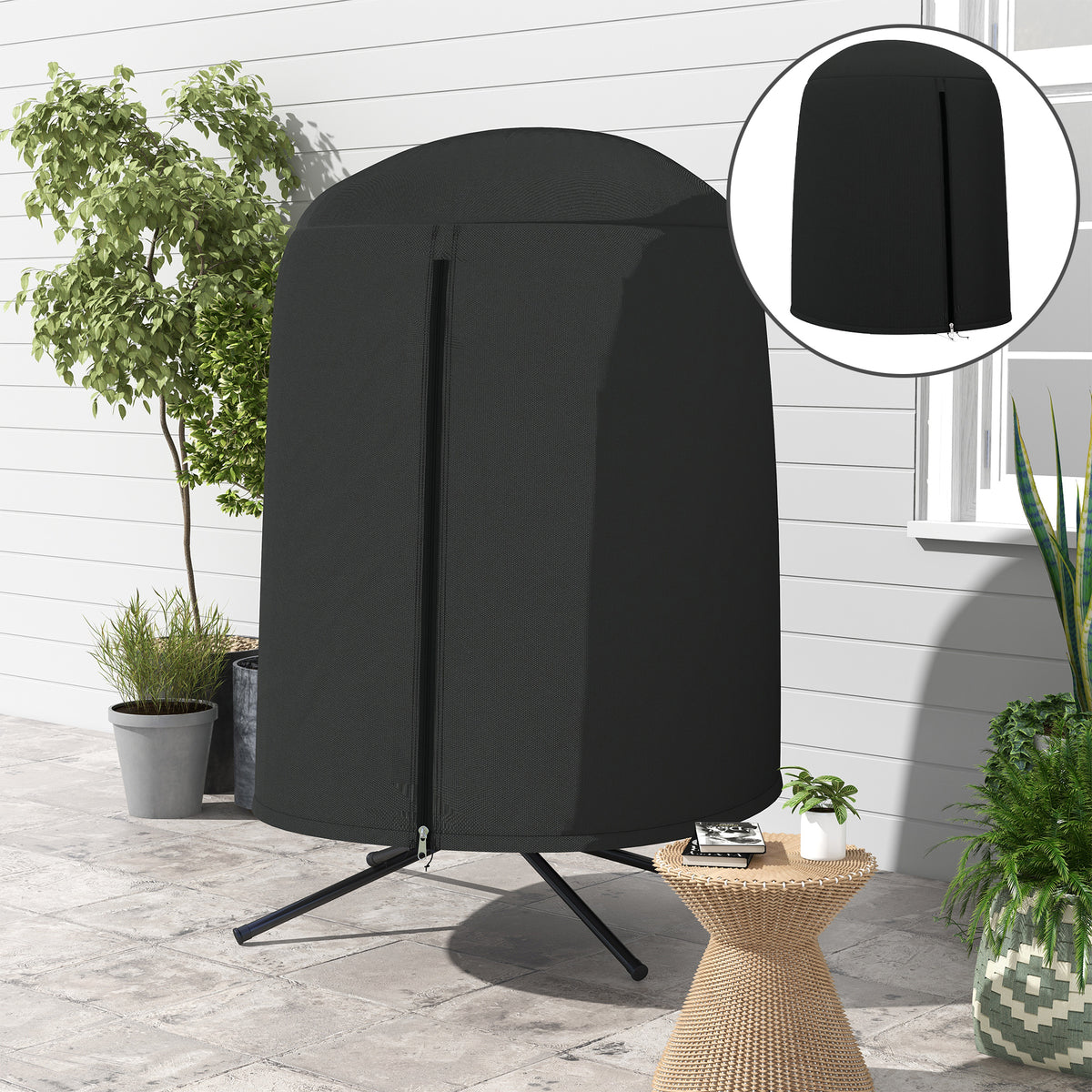 190 x Φ128cm Hanging Egg Chair Furniture Cover - Black