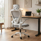 Bürostuhl Ergonomischer Schreibtischstuhl mit Hochklappbaren Armlehnen, Verstellbarer Lendenwirbelstütze Grau