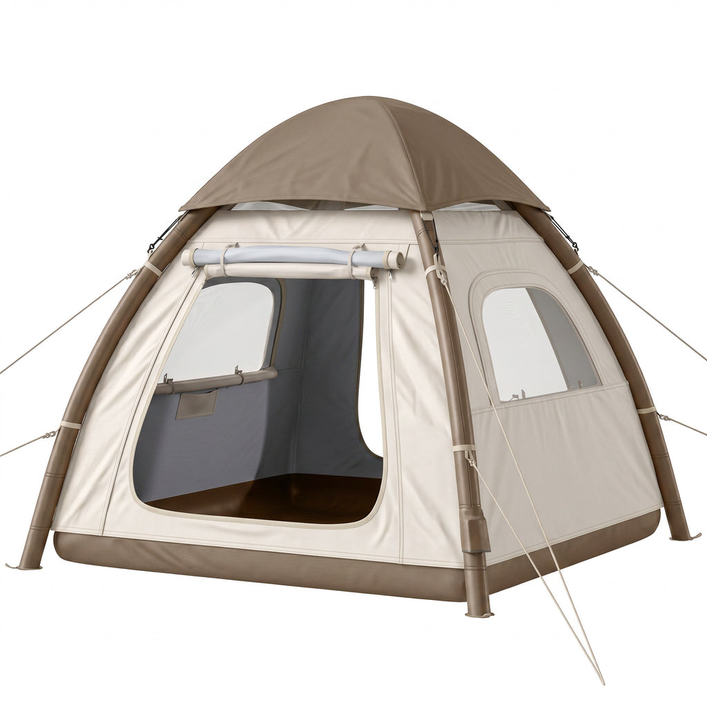 Inflatable Camping Tent with Rainfly, 3 Man Air Tent 3000mm Waterproof Blow Up Tents, Cream
