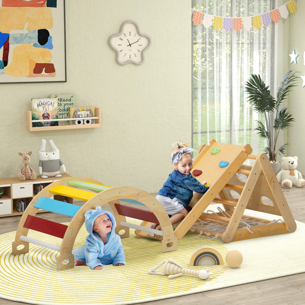 Kletterger¨¹st Indoor, 7 in 1 Kletterdreieck mit Rutsche, Kletterbogen, Mehrfarbig