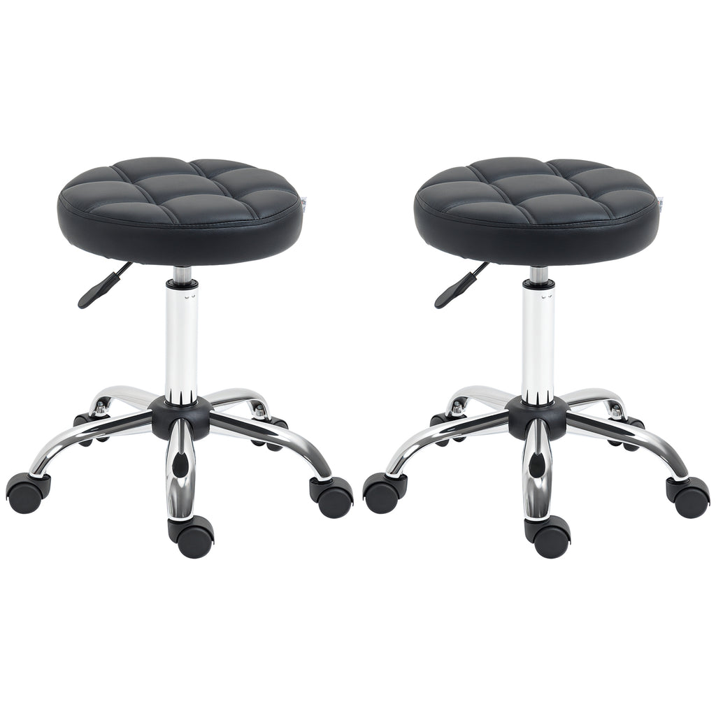 2er-Set Rollhocker höhenverstellbar, Drehhocker 48-63 cm, Arbeitshocker 360° drehbar, Bürohocker für Büro, Salon, Massage, Spa, Schwarz