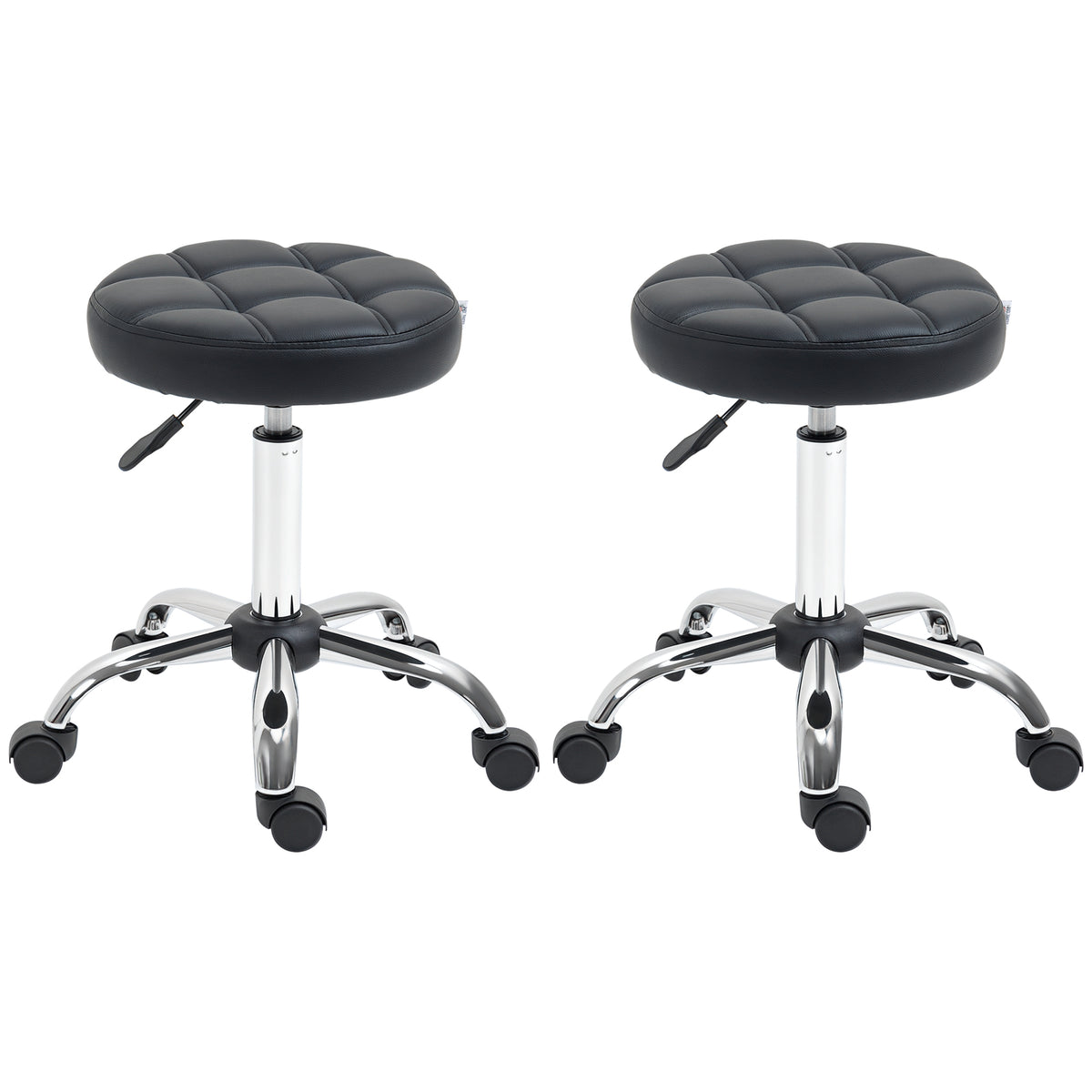 2er-Set Rollhocker höhenverstellbar, Drehhocker 48-63 cm, Arbeitshocker 360° drehbar, Bürohocker für Büro, Salon, Massage, Spa, Schwarz