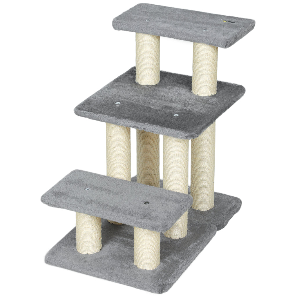 Dog Steps for Bed, 3 Step Adjustable Pet Stairs for Sofa with 6 Sisal Scratching Posts for Small Dogs & Cats, Grey