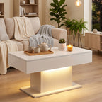 LED Couchtisch mit Stauraum, Hochglanz, Modern, 2 Schubladen & Fernbedienung, Weiß
