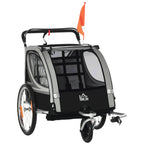 Kinderfahrradanhänger, Schiebewagen, mit Bremsen, klappbar, für 2 Kinder, Grau/Schwarz