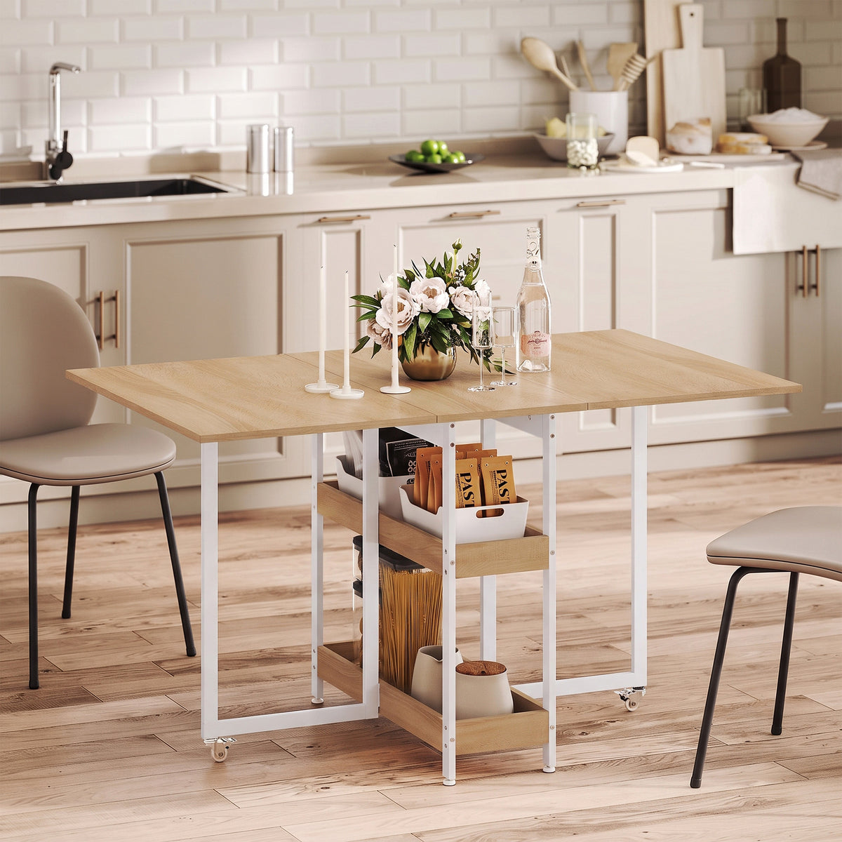 Four-Person Drop Leaf Table - Natural Wood-Effect