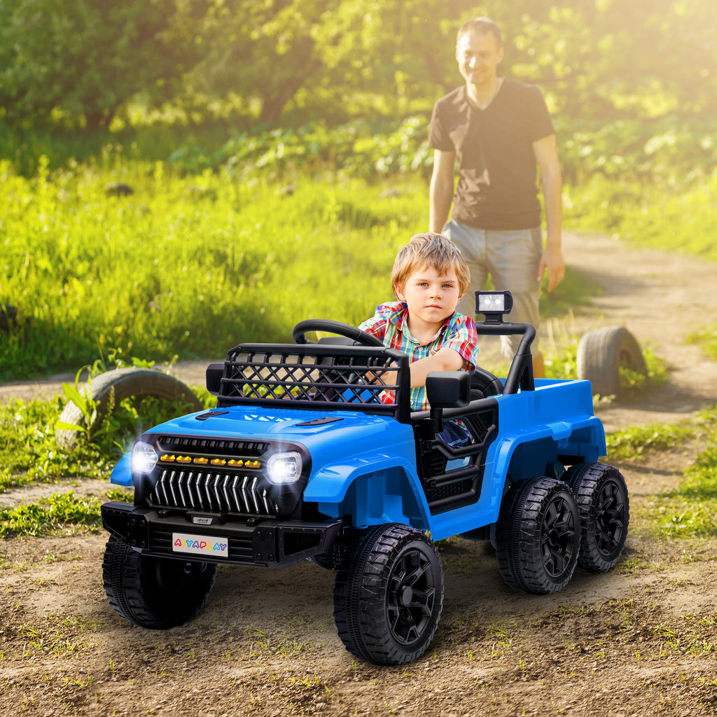 12V Elektrisches Kinderauto, mit Anh?nger, LED-Lichtern, Musik und Hupe, f¨¹r Kinder im Alter von 3-8 Jahren, Hellblau