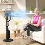 Ventilator mit Sprühnebelfunktion, 3 Liter-Tank, 75 Grad drehbar, 3 Geschwindigkeiten, rollbar, 125 cm, Schwarz