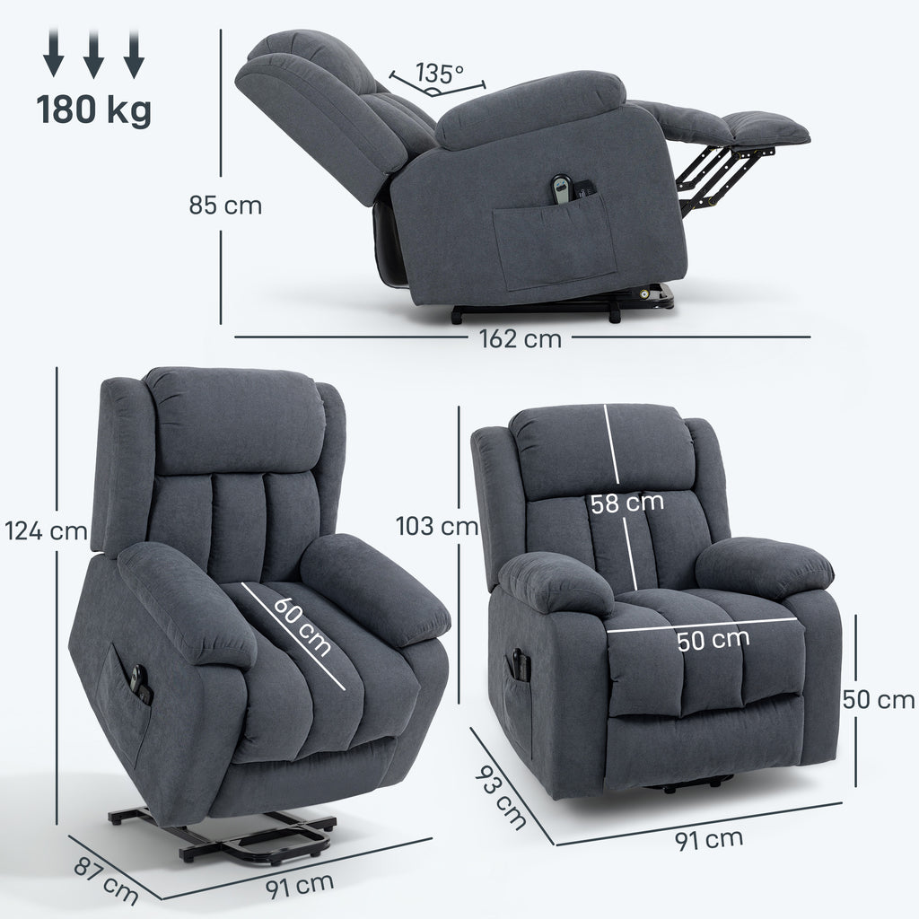 Fernsehsessel mit Aufstehhilfe Elektrisch Relaxsessel mit Liegefunktion, Massagefunktion, 93x91x103 cm, Dunkelgrau