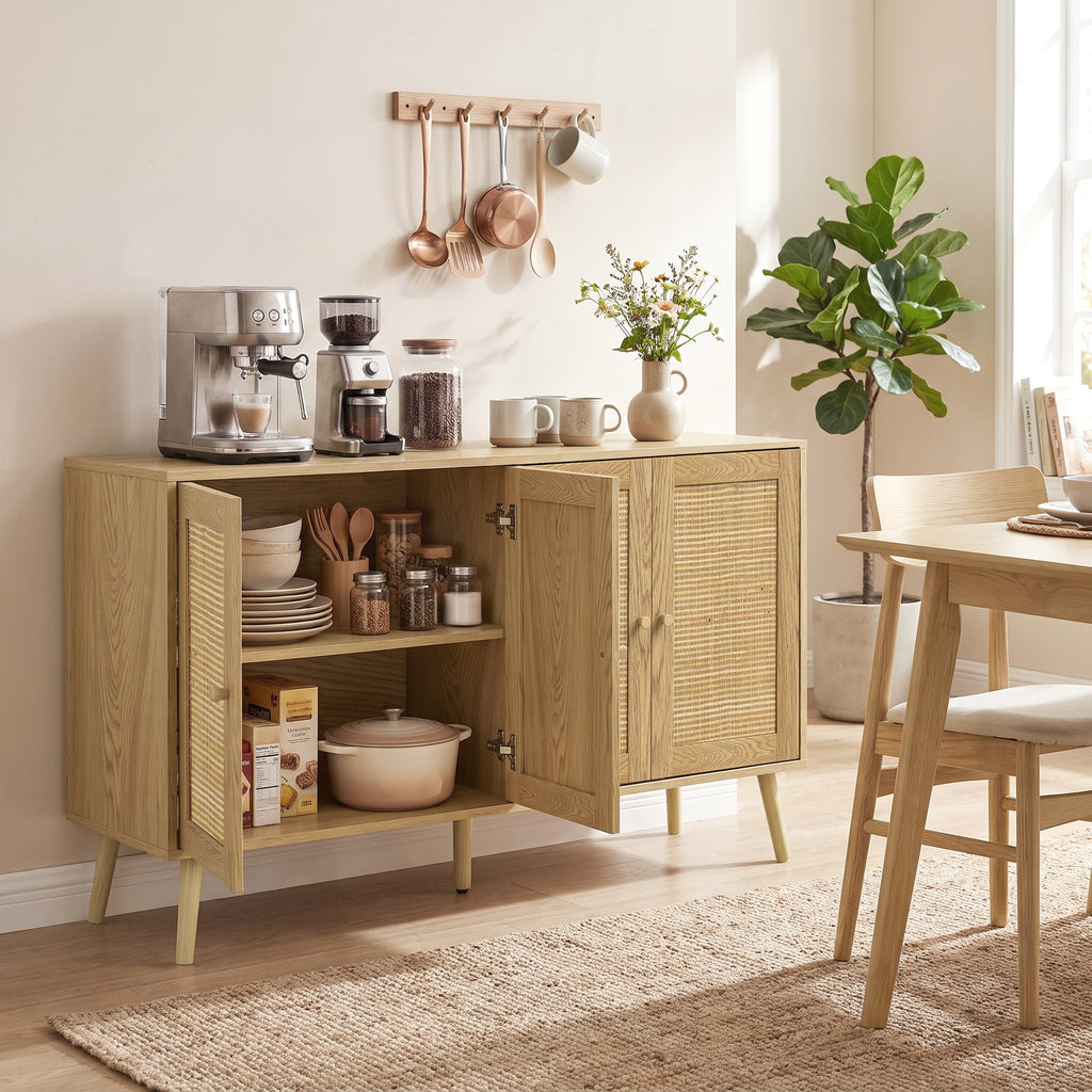 Sideboard Küchenschrank mit 4 Soft-Close-Türen 140x40x75 cm Natur