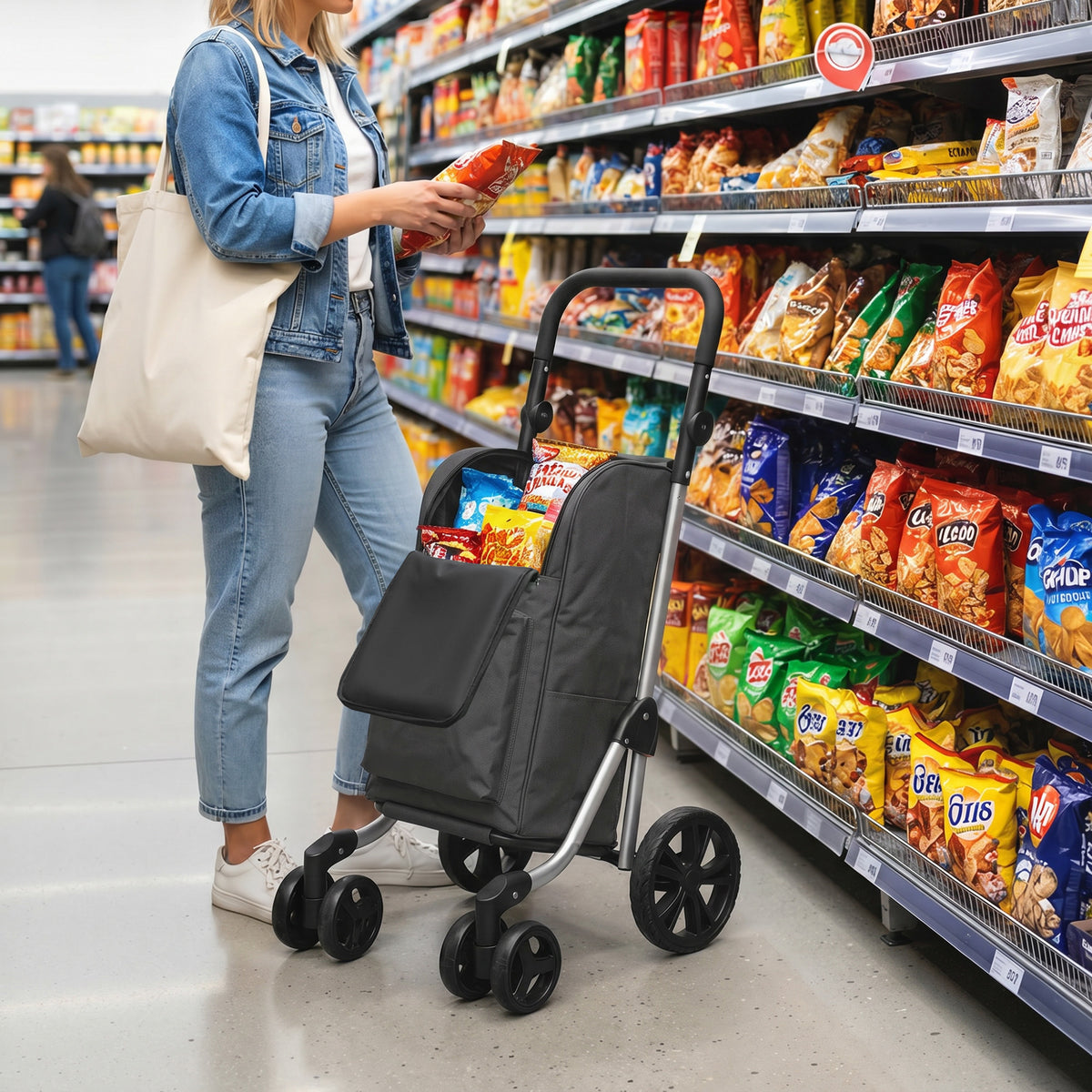 Einkaufstrolley Klappbar mit Kühlfach, 6 Rädern, 46L, Dunkelgrau