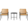 3-tlg. Rattan Bistroset, Sitzgruppe, Gartengarnitur mit 2 Gartensesseln, Couchtisch 54 x 66 x 76 cm Gelb